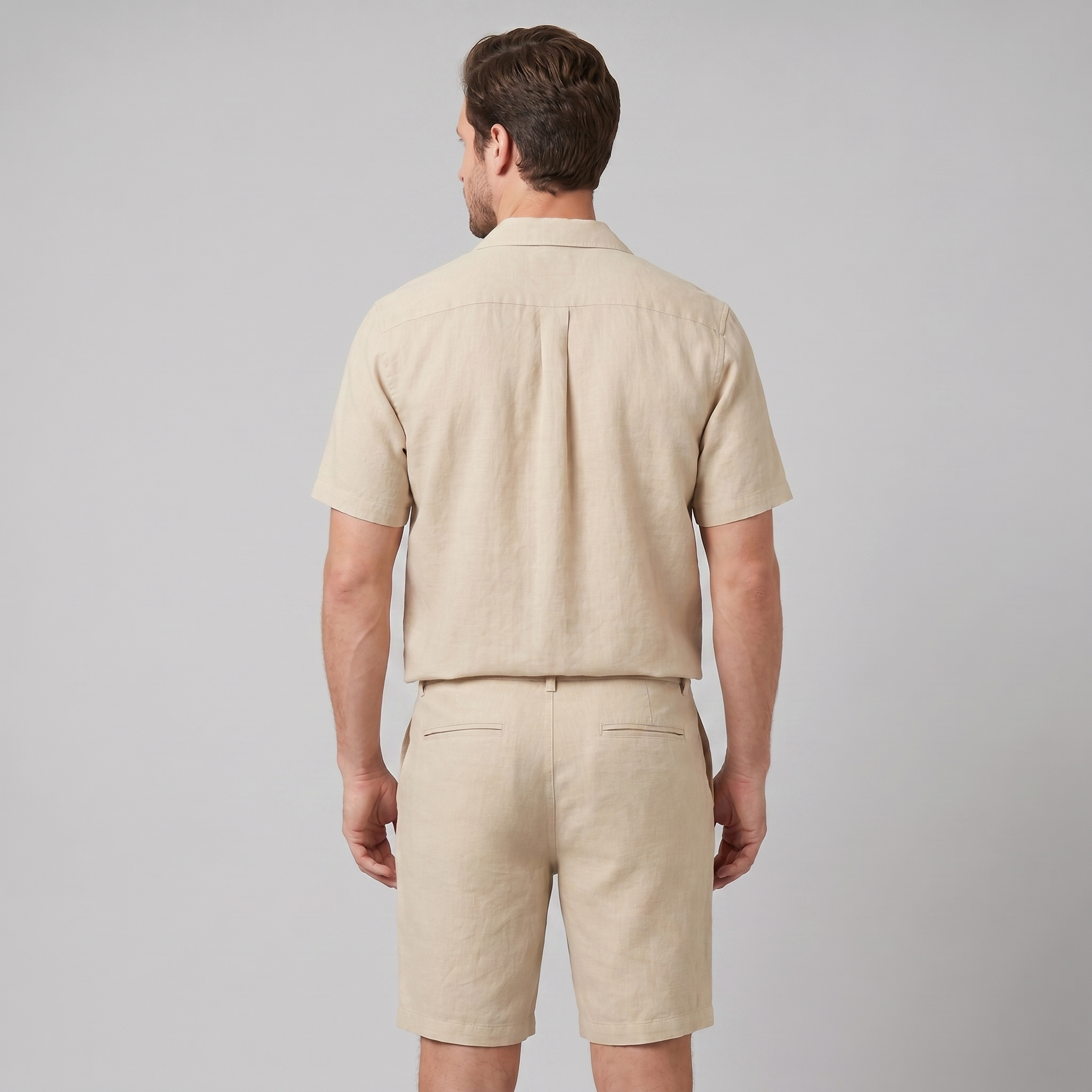 Herren Leinen Camp Kragen Hemd Und Shorts Set