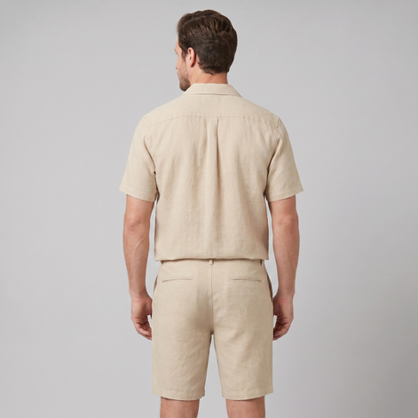 Herren Leinen Camp Kragen Hemd Und Shorts Set