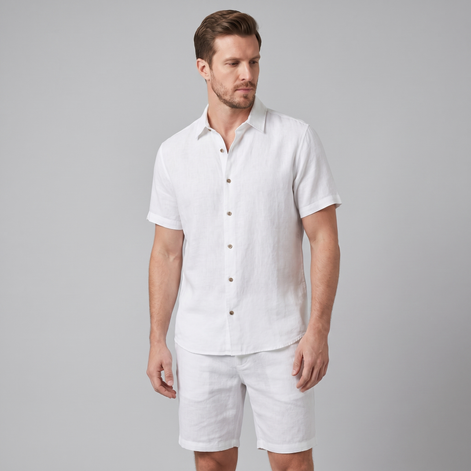 Herren Leinen Camp Kragen Hemd Und Shorts Set