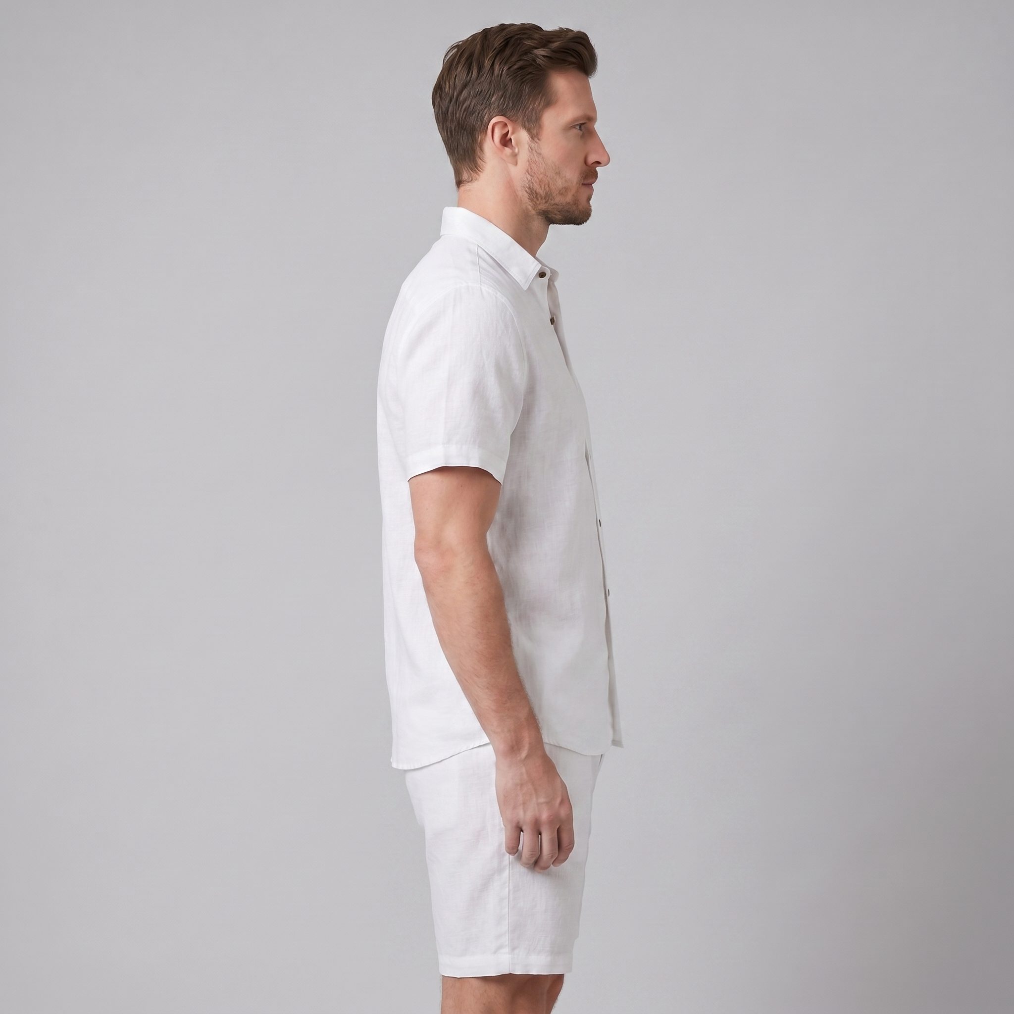 Herren Leinen Camp Kragen Hemd Und Shorts Set