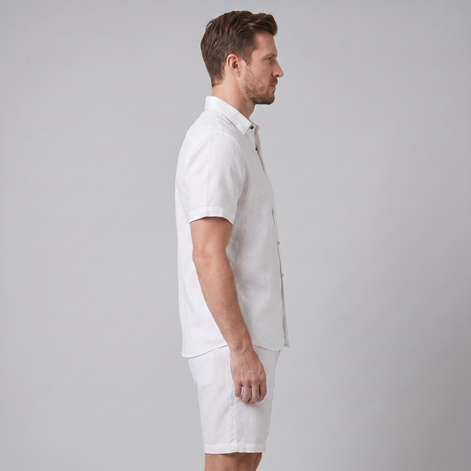 Herren Leinen Camp Kragen Hemd Und Shorts Set