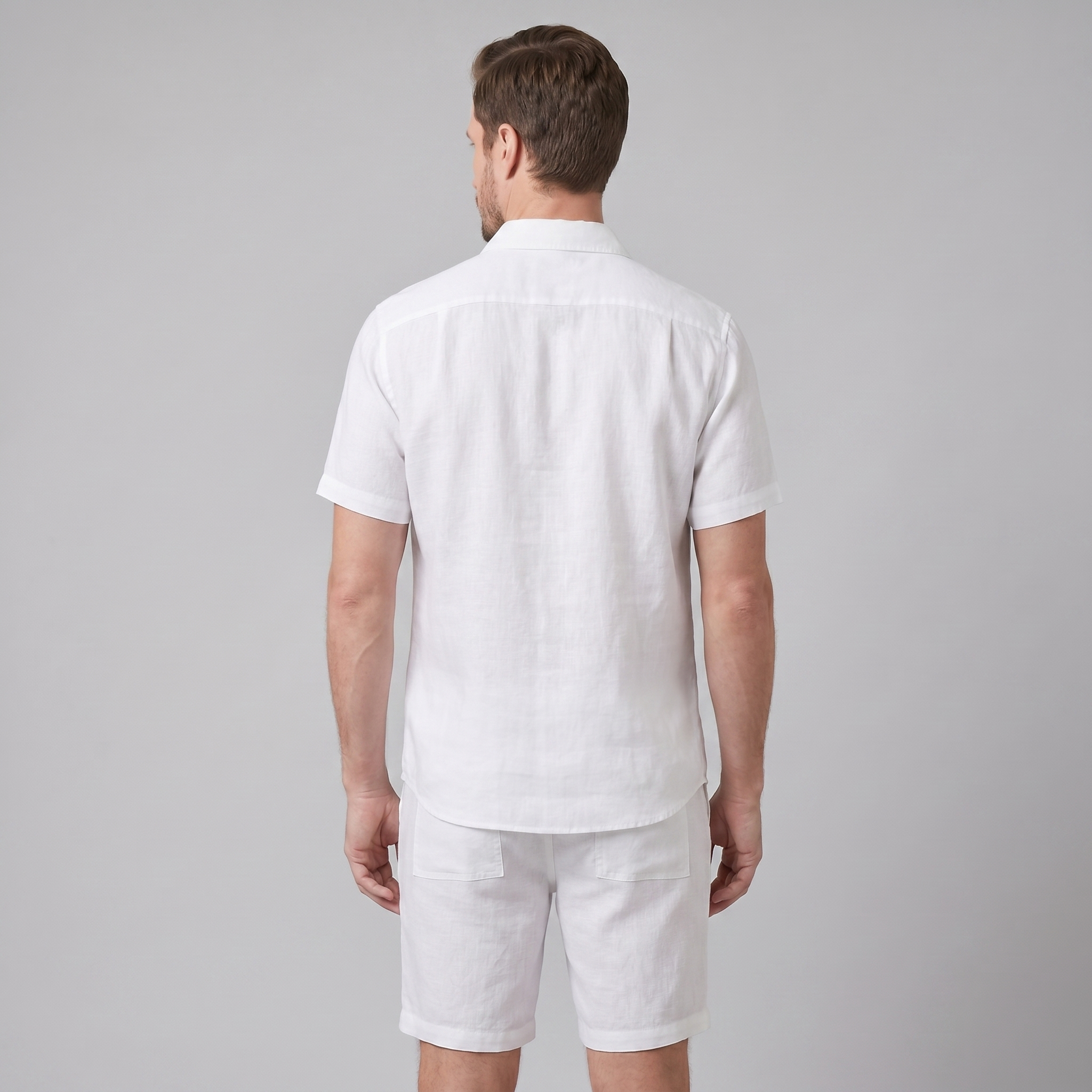 Herren Leinen Camp Kragen Hemd Und Shorts Set