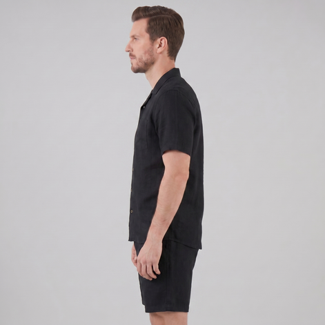 Herren Leinen Camp Kragen Hemd Und Shorts Set