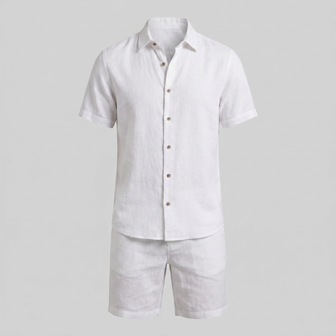 Herren Leinen Camp Kragen Hemd Und Shorts Set