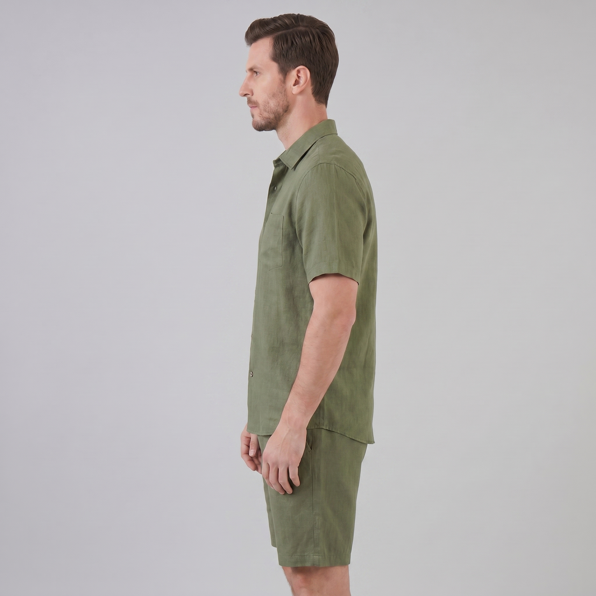 Herren Leinen Camp Kragen Hemd Und Shorts Set