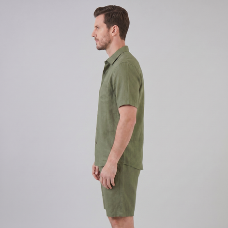 Herren Leinen Camp Kragen Hemd Und Shorts Set