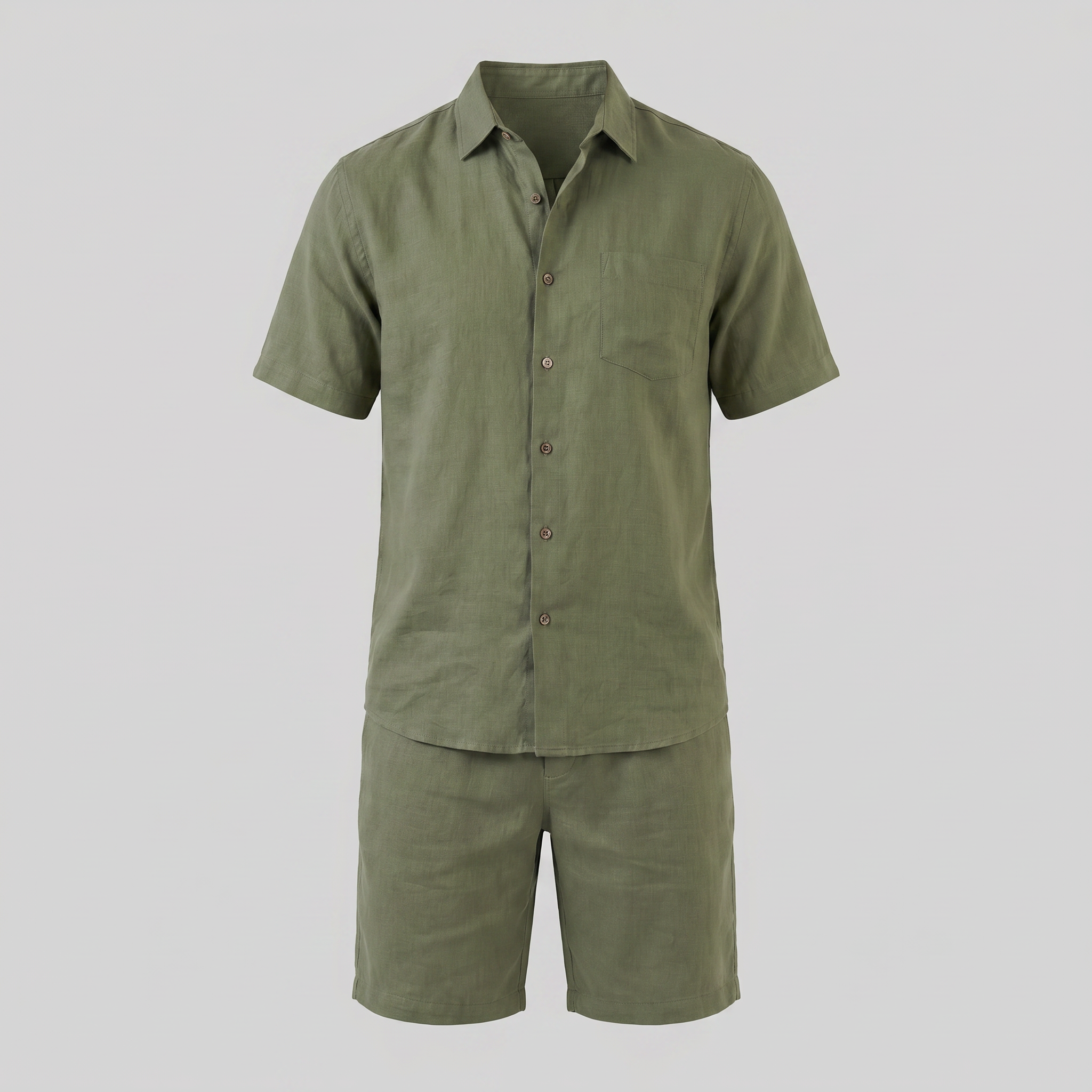 Herren Leinen Camp Kragen Hemd Und Shorts Set