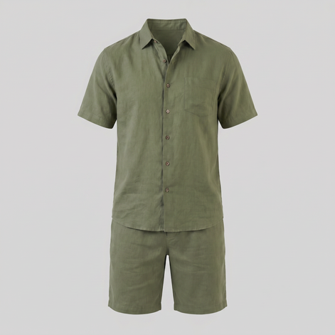 Herren Leinen Camp Kragen Hemd Und Shorts Set