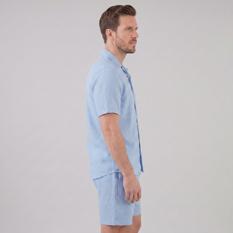 Herren Leinen Camp Kragen Hemd Und Shorts Set