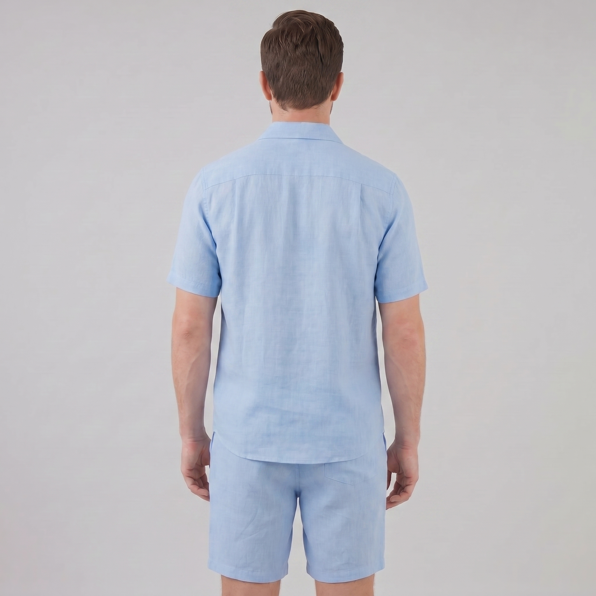 Herren Leinen Camp Kragen Hemd Und Shorts Set