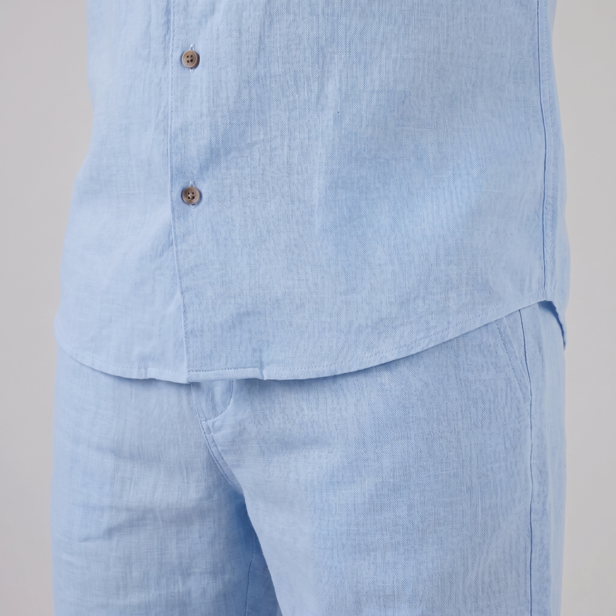 Herren Leinen Camp Kragen Hemd Und Shorts Set