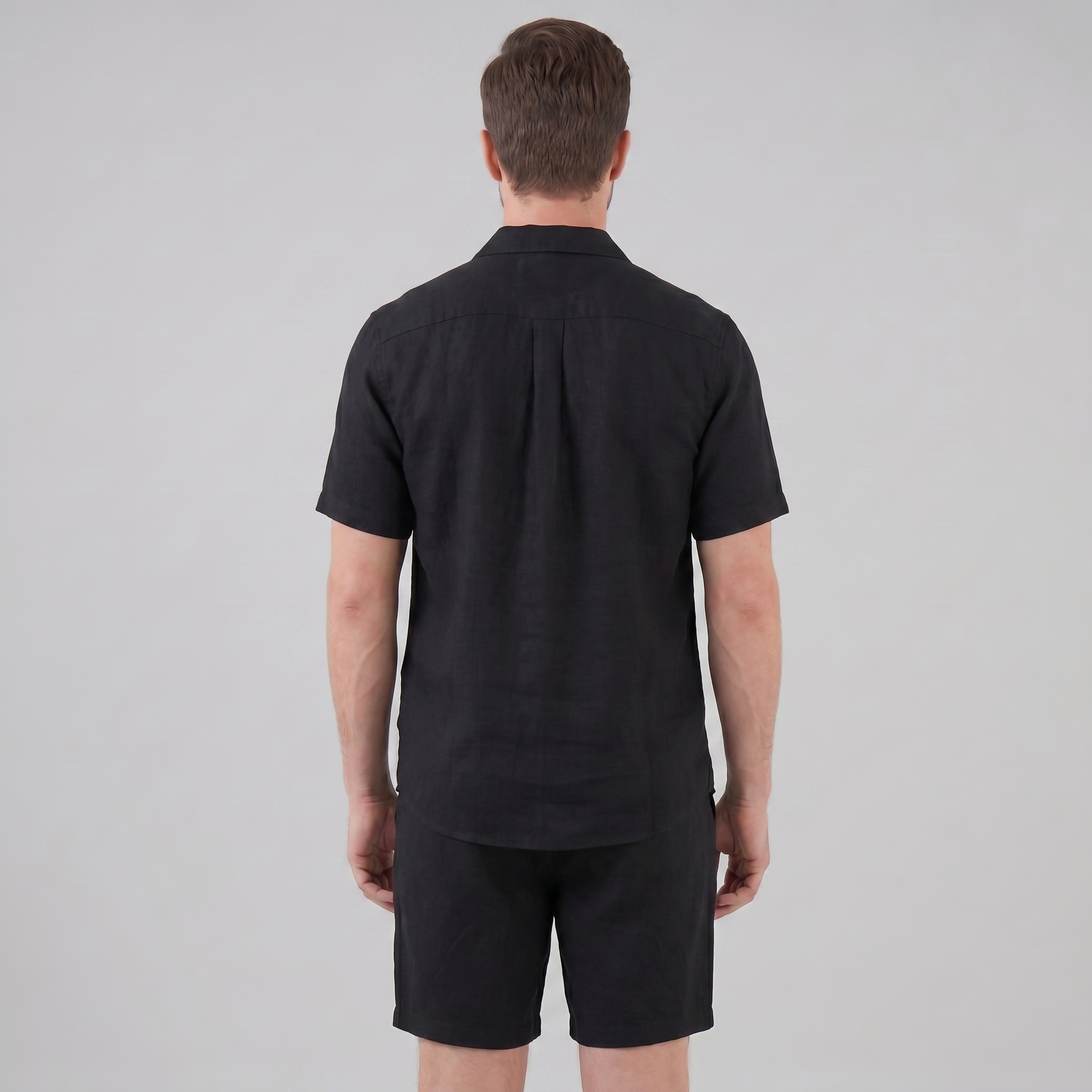 Herren Leinen Camp Kragen Hemd Und Shorts Set