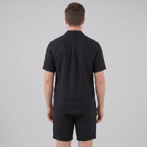 Herren Leinen Camp Kragen Hemd Und Shorts Set
