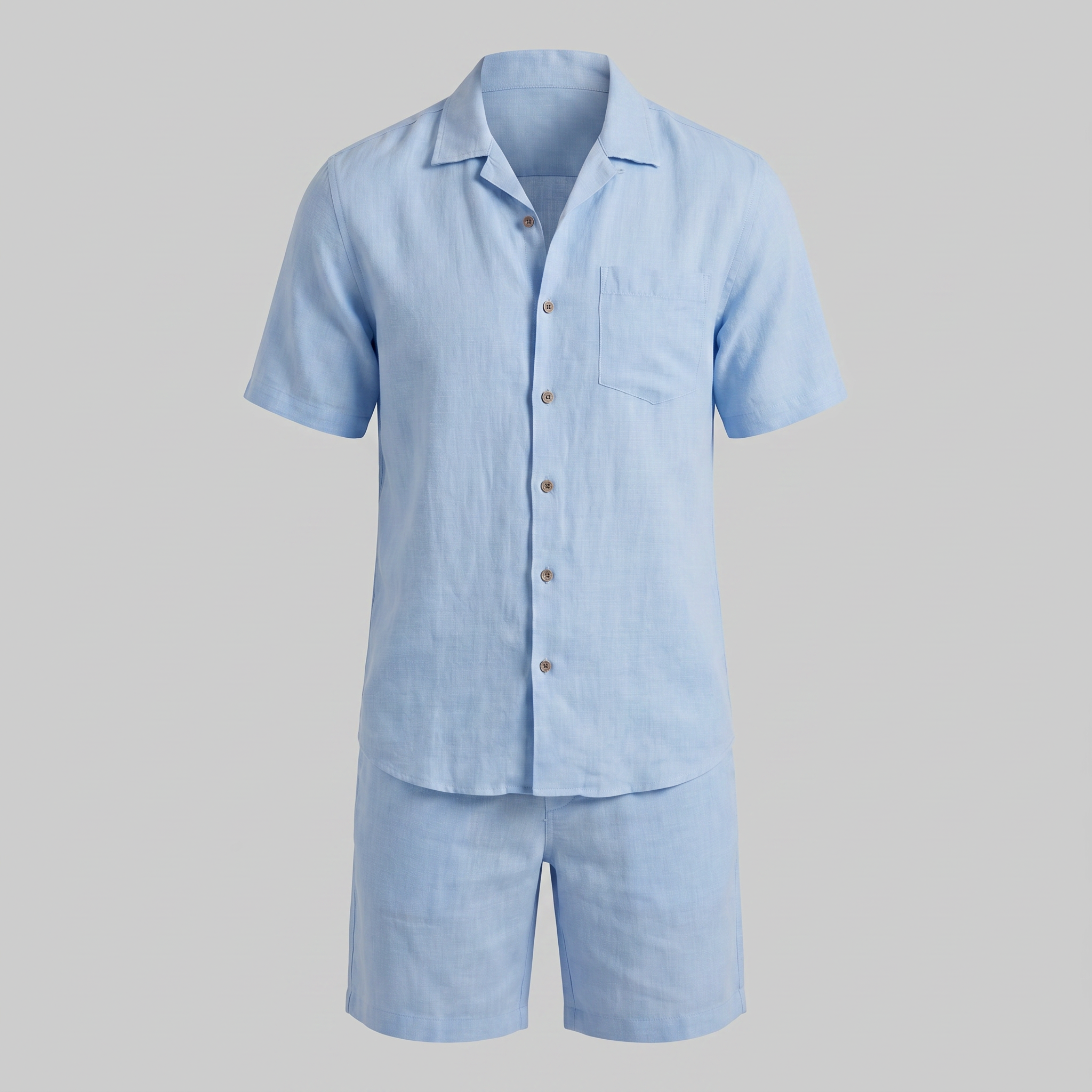 Herren Leinen Camp Kragen Hemd Und Shorts Set