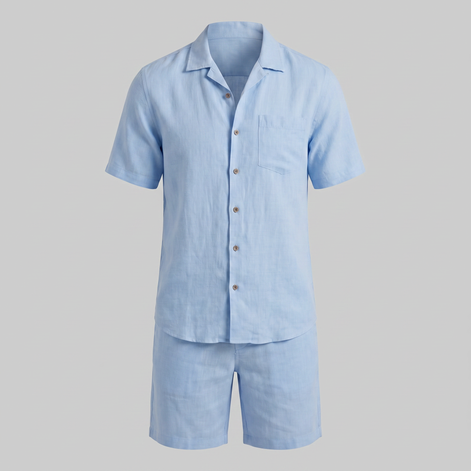 Herren Leinen Camp Kragen Hemd Und Shorts Set