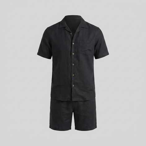 Herren Leinen Camp Kragen Hemd Und Shorts Set
