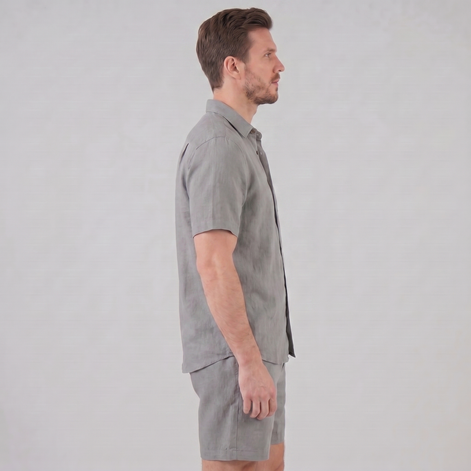Herren Leinen Camp Kragen Hemd Und Shorts Set