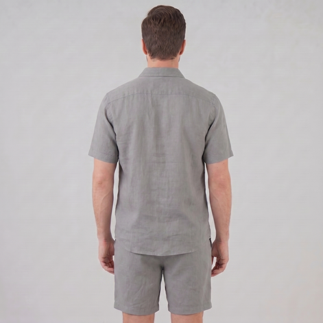 Herren Leinen Camp Kragen Hemd Und Shorts Set