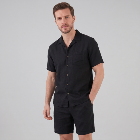 Herren Leinen Camp Kragen Hemd Und Shorts Set