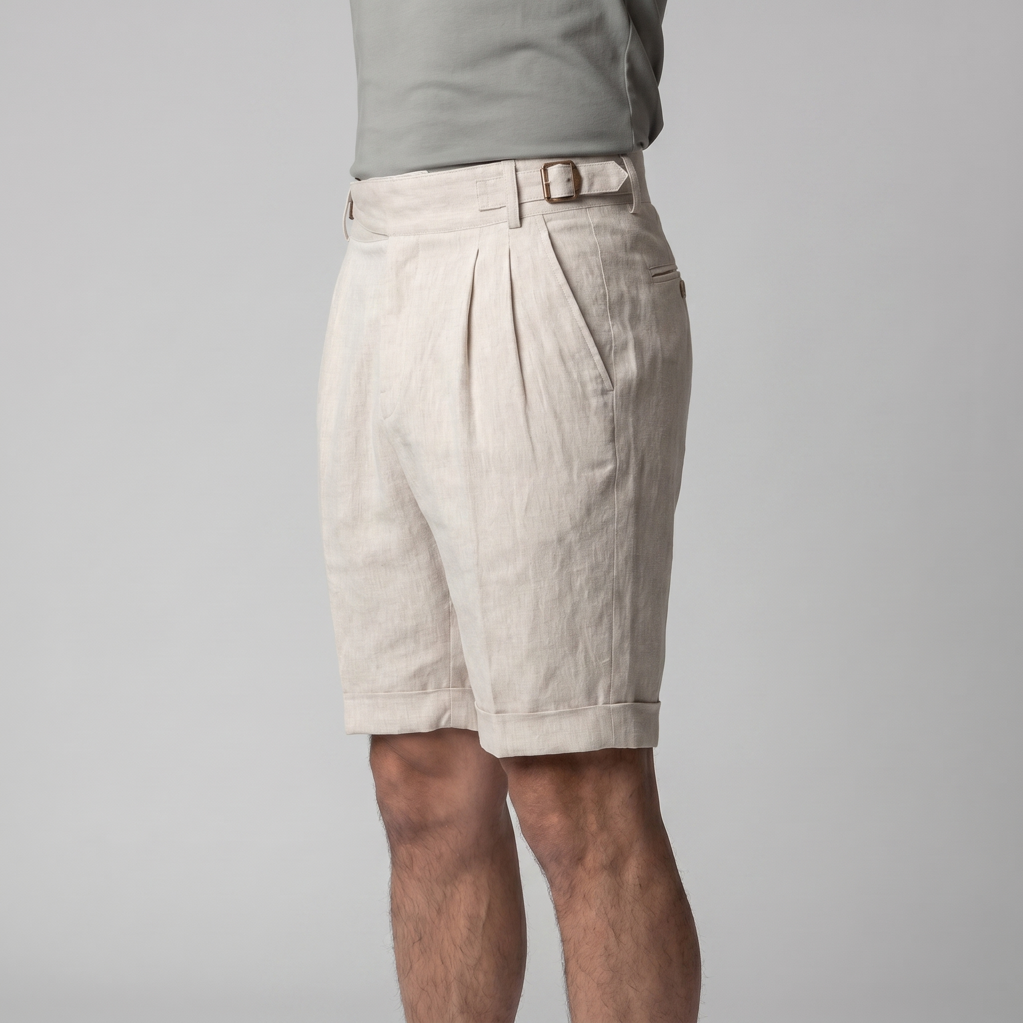 Herren Leinen Klassische Shorts Mit Verstellbarem Bund Und Falten