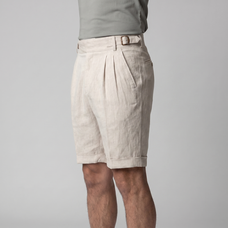 Herren Leinen Klassische Shorts Mit Verstellbarem Bund Und Falten
