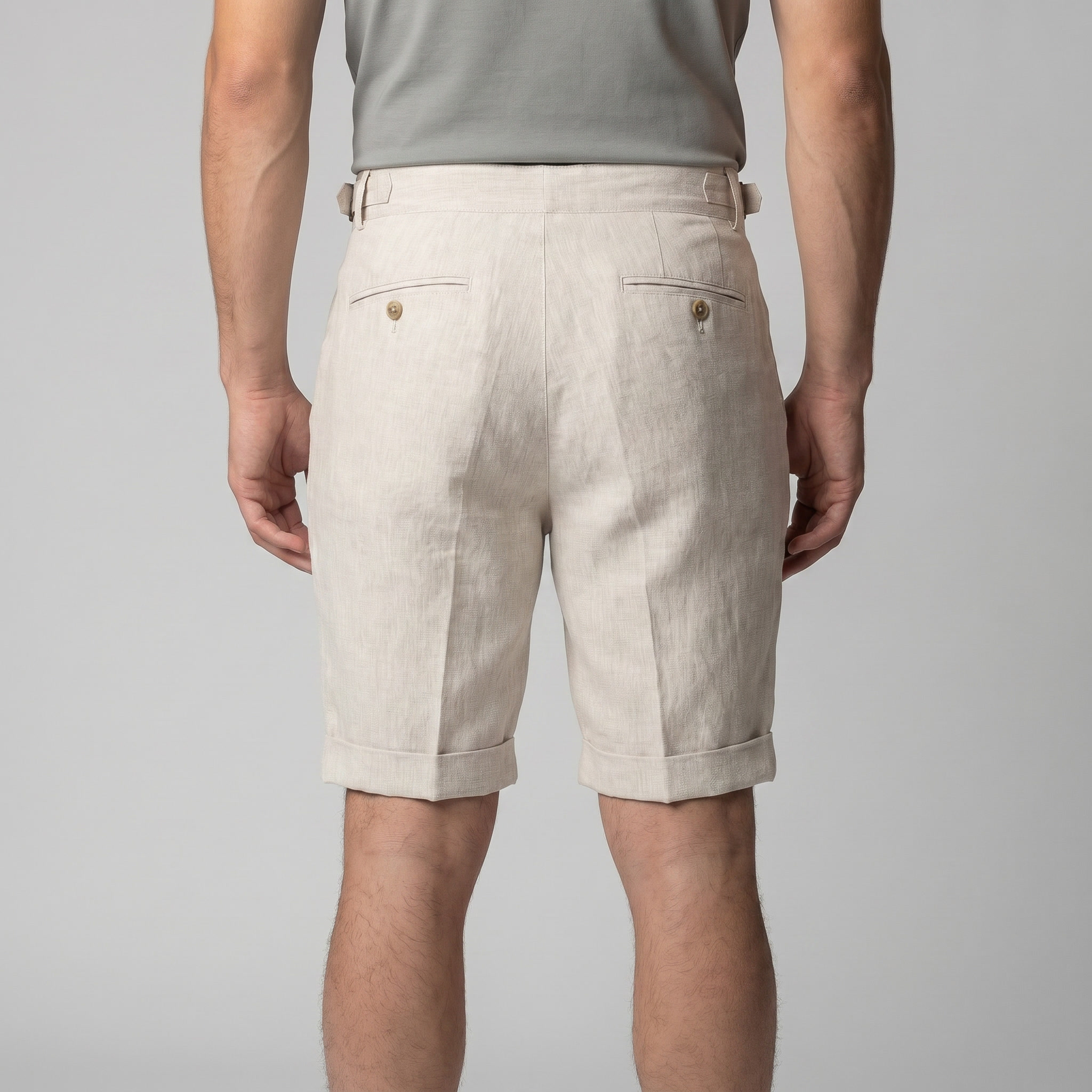 Herren Leinen Klassische Shorts Mit Verstellbarem Bund Und Falten