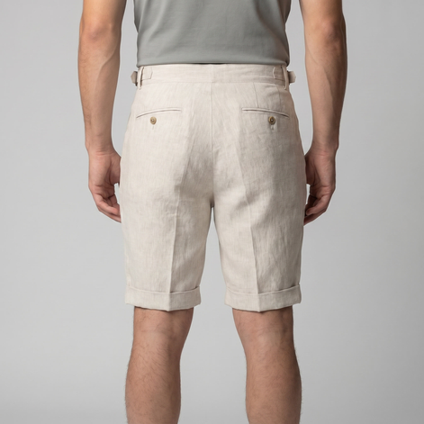 Herren Leinen Klassische Shorts Mit Verstellbarem Bund Und Falten
