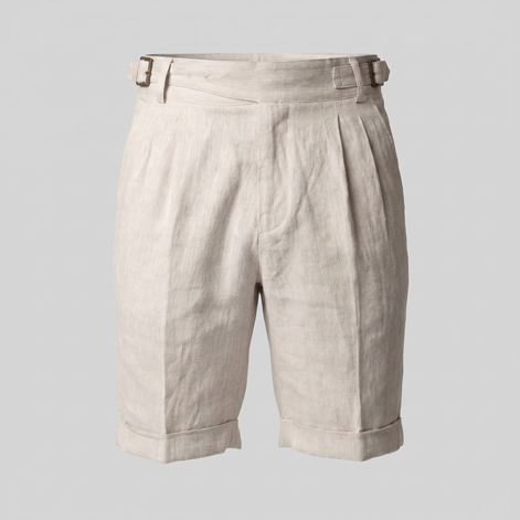 Herren Leinen Klassische Shorts Mit Verstellbarem Bund Und Falten