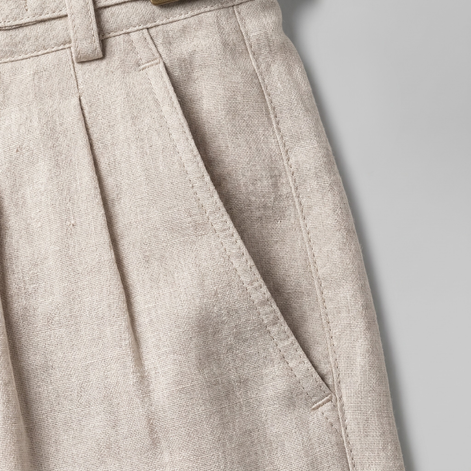 Herren Leinen Klassische Shorts Mit Verstellbarem Bund Und Falten