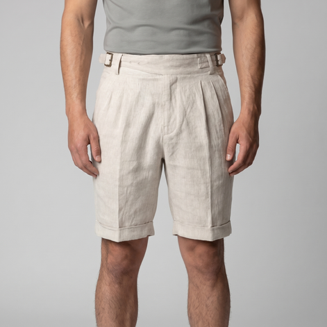 Herren Leinen Klassische Shorts Mit Verstellbarem Bund Und Falten