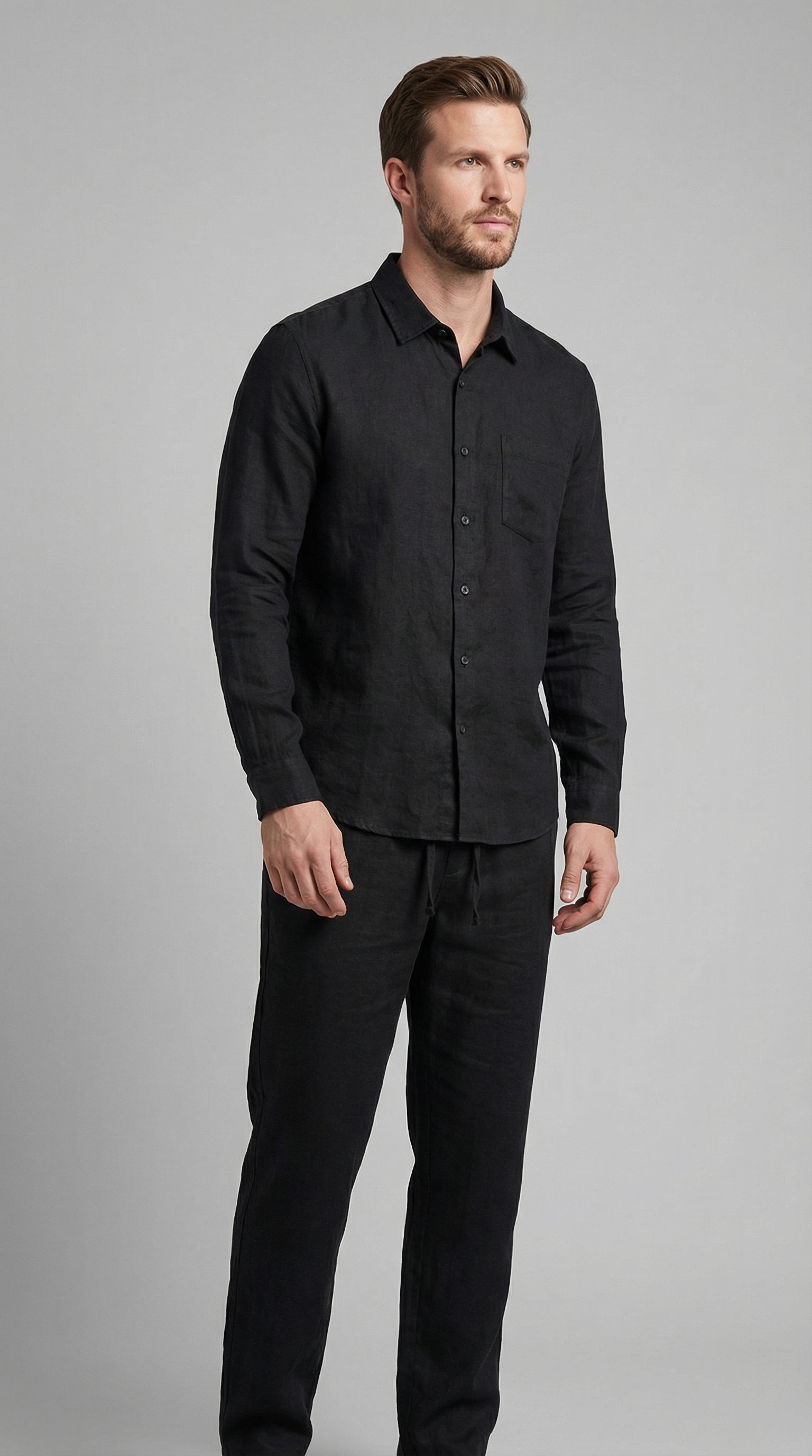 Herren Leinen Koordiniertes Set