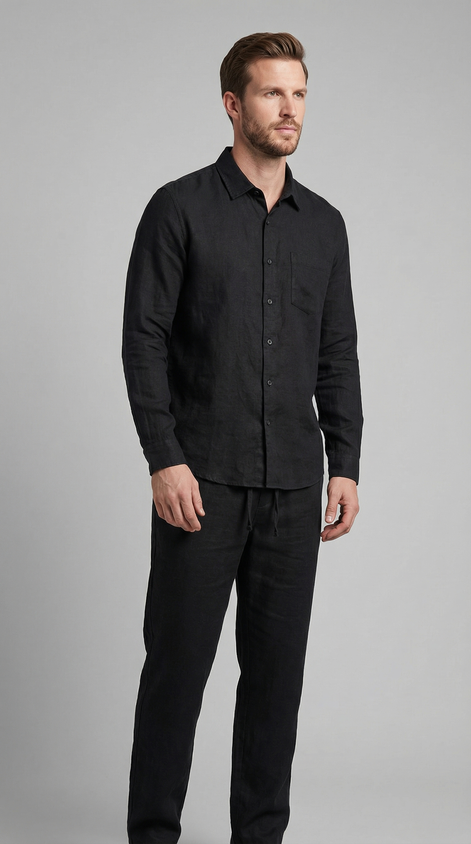 Herren Leinen Koordiniertes Set