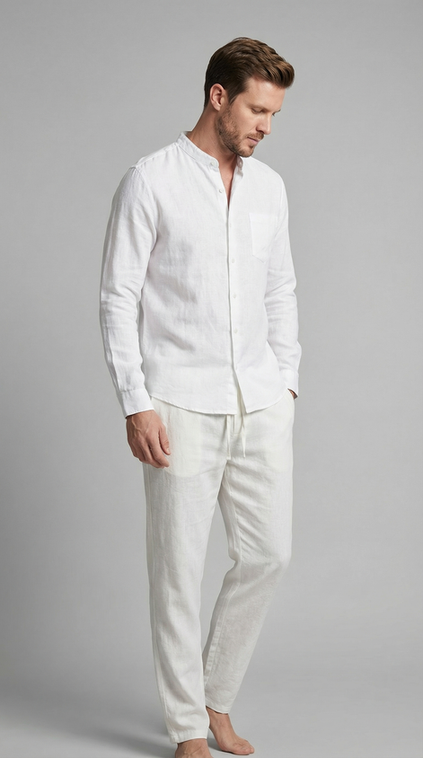 Herren Leinen Koordiniertes Set