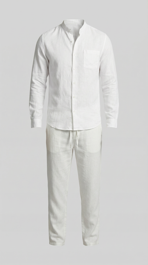 Herren Leinen Koordiniertes Set
