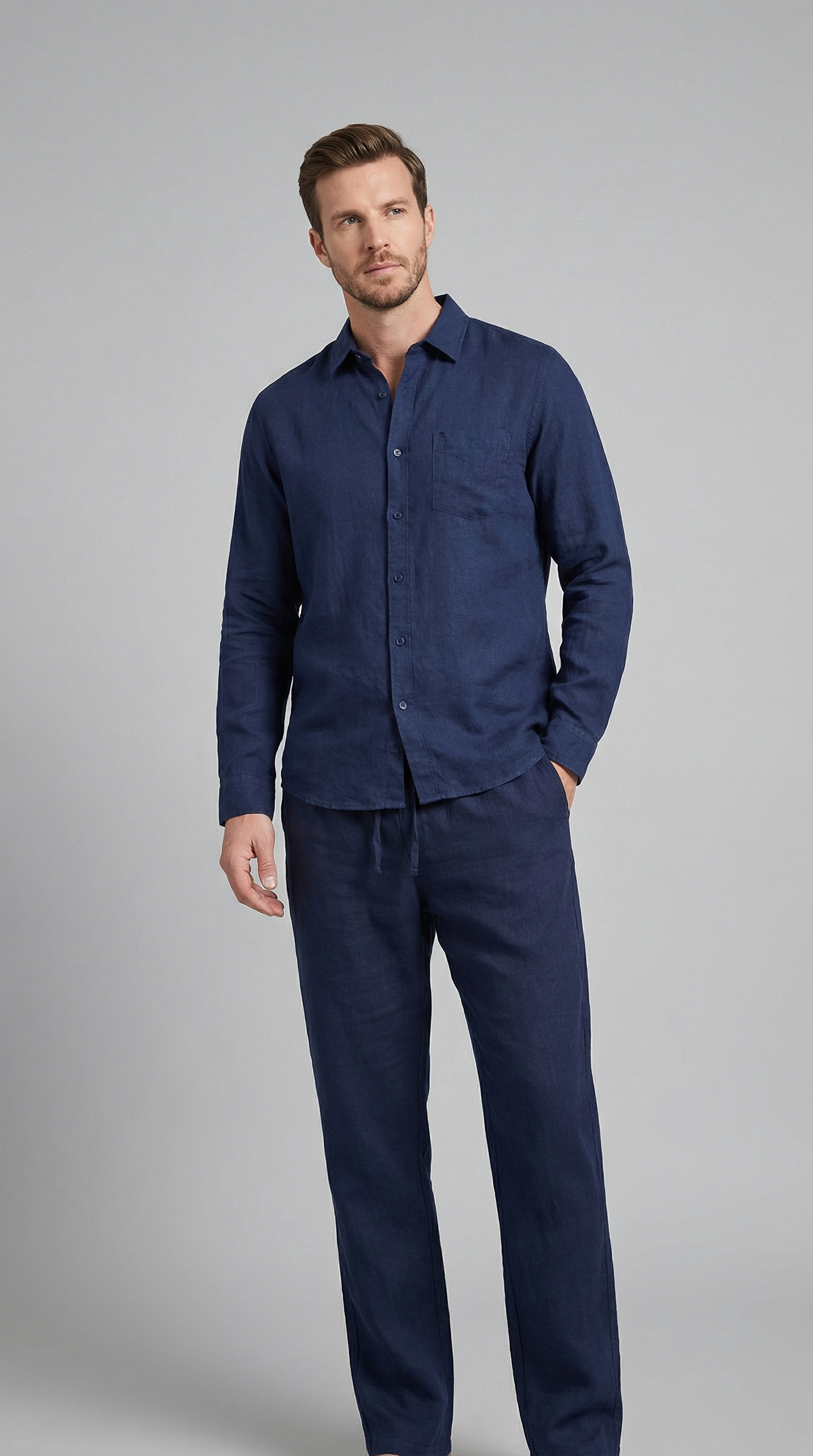 Herren Leinen Koordiniertes Set