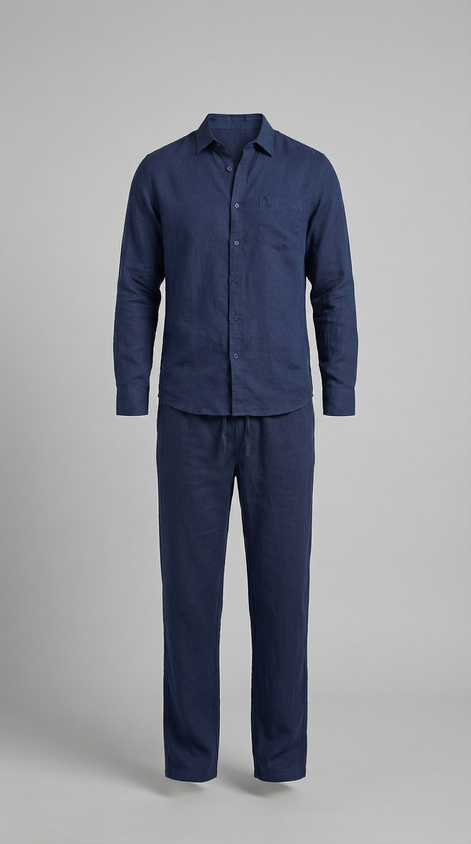 Herren Leinen Koordiniertes Set