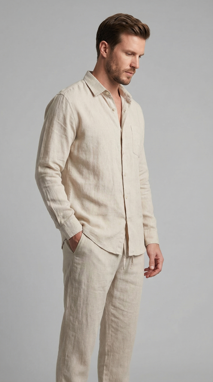 Herren Leinen Koordiniertes Set