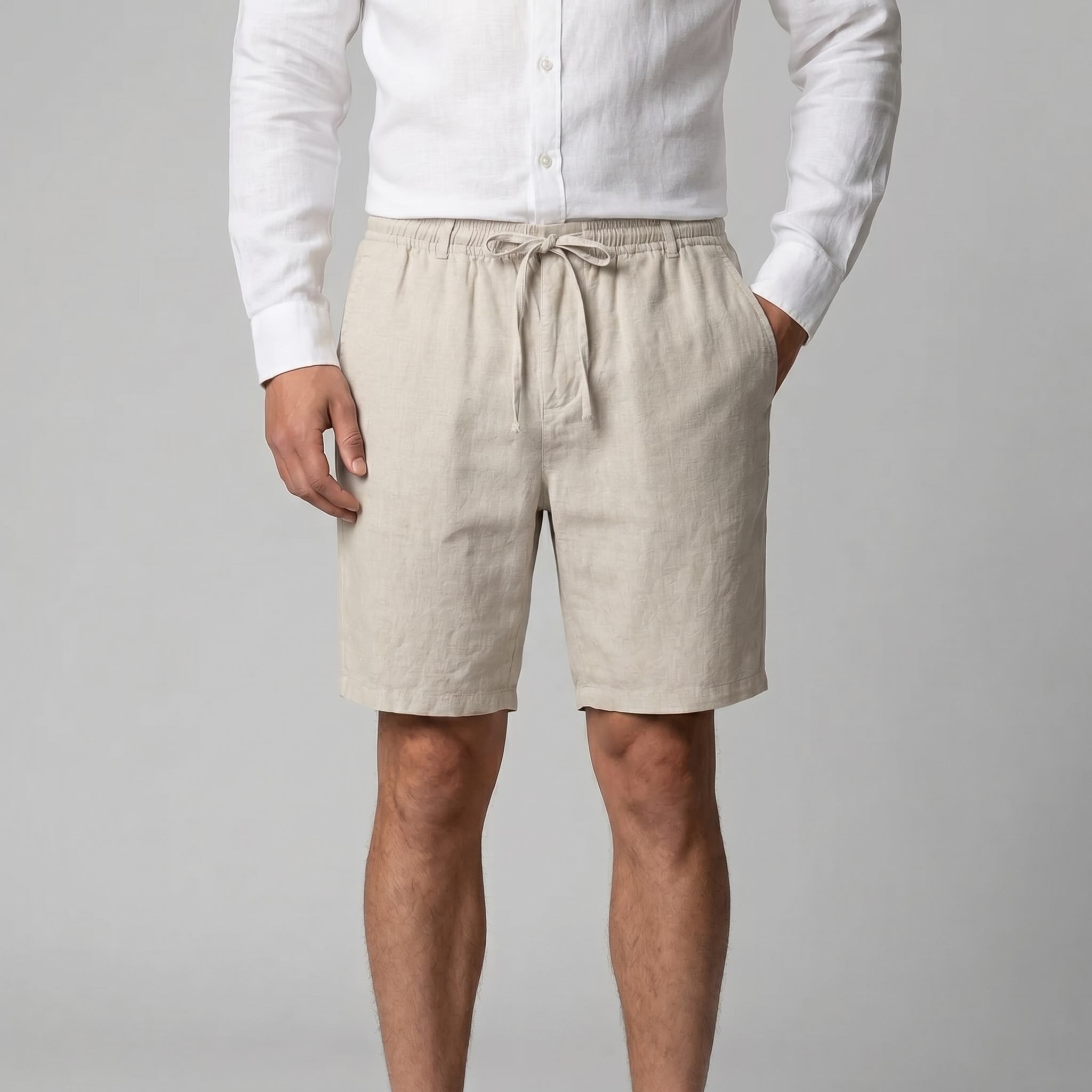 Herren Leinen Shorts Mit Elastischem Kordelzug