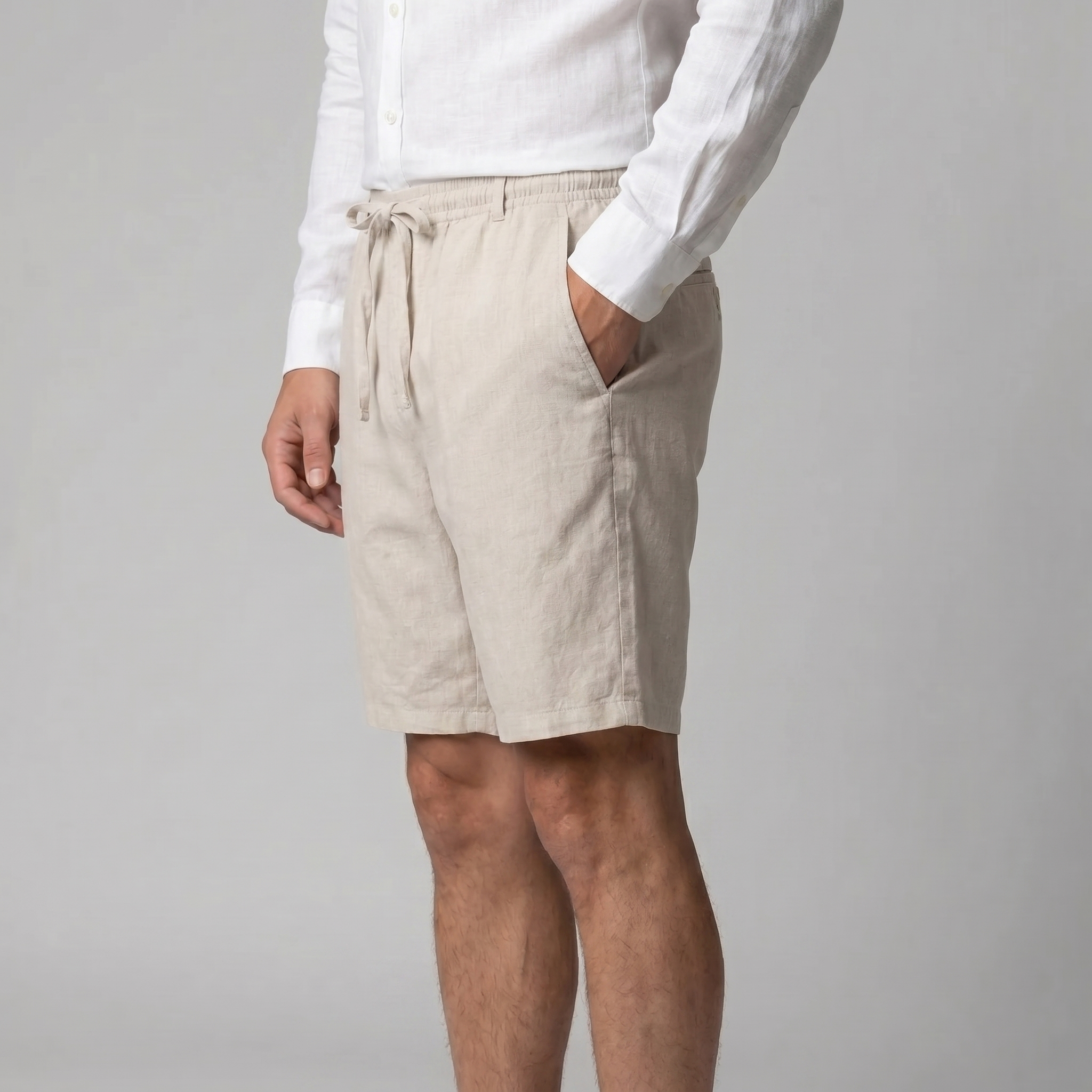 Herren Leinen Shorts Mit Elastischem Kordelzug