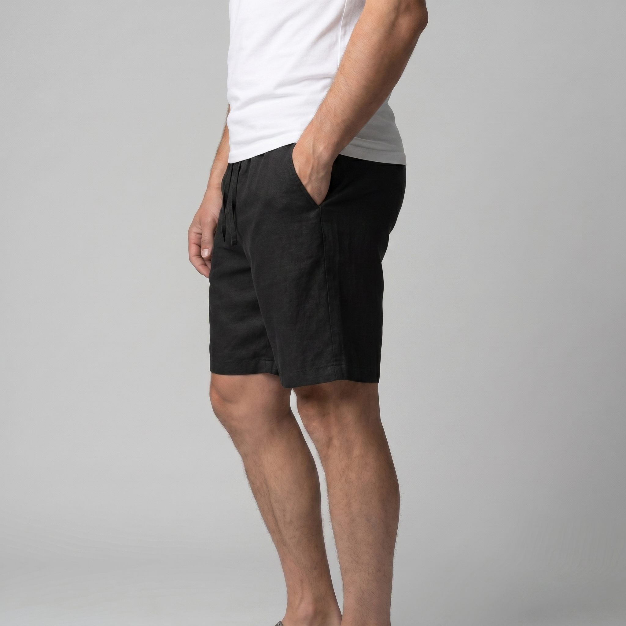 Herren Leinen Shorts Mit Elastischem Kordelzug
