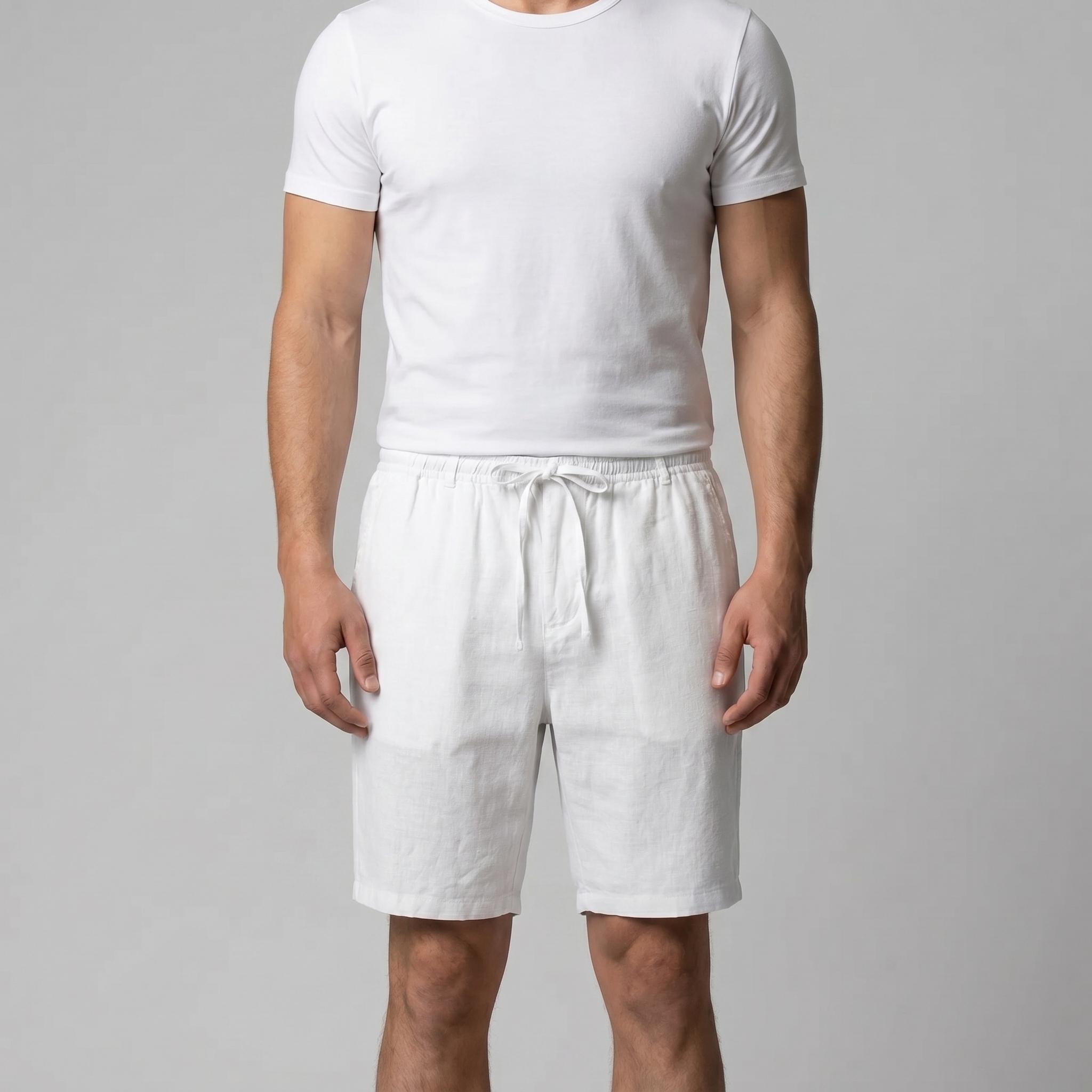 Herren Leinen Shorts Mit Elastischem Kordelzug