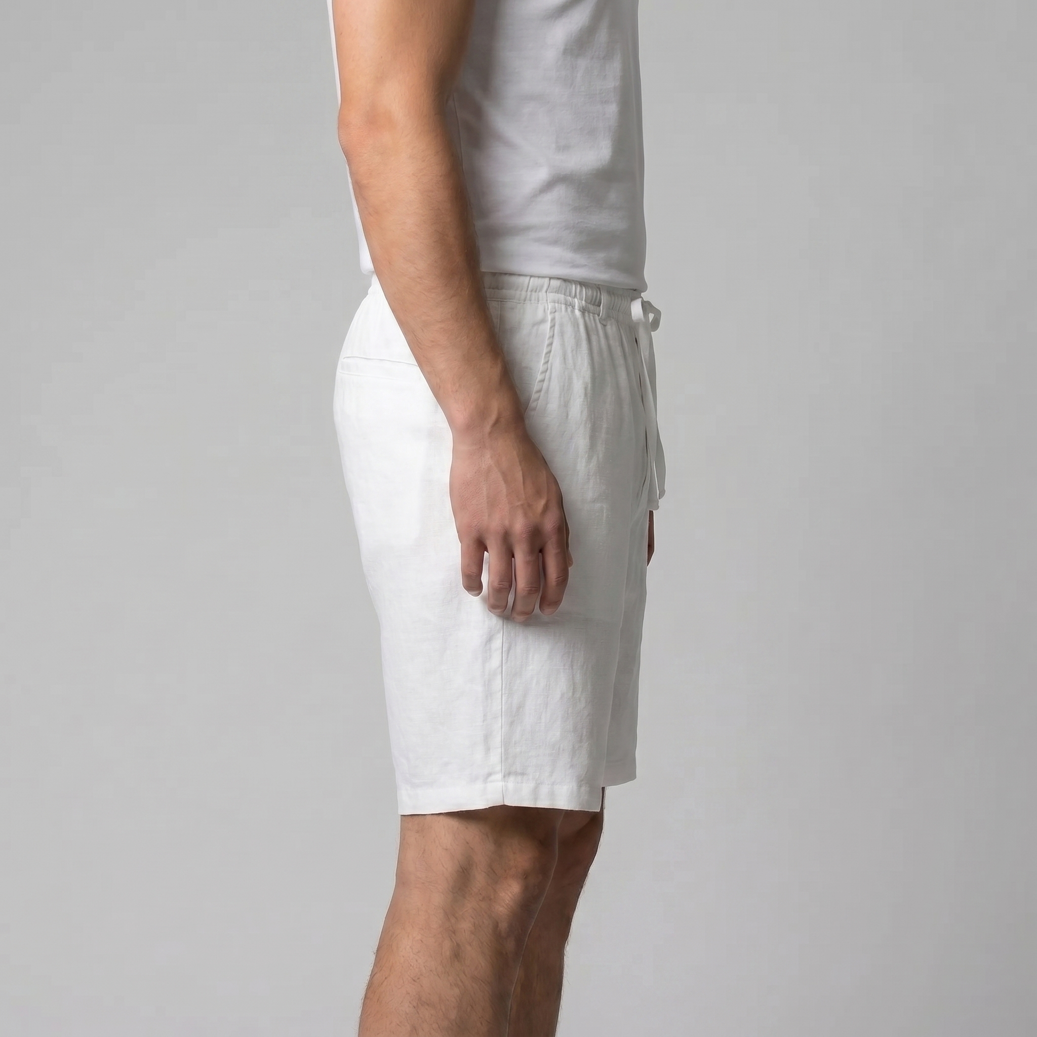 Herren Leinen Shorts Mit Elastischem Kordelzug