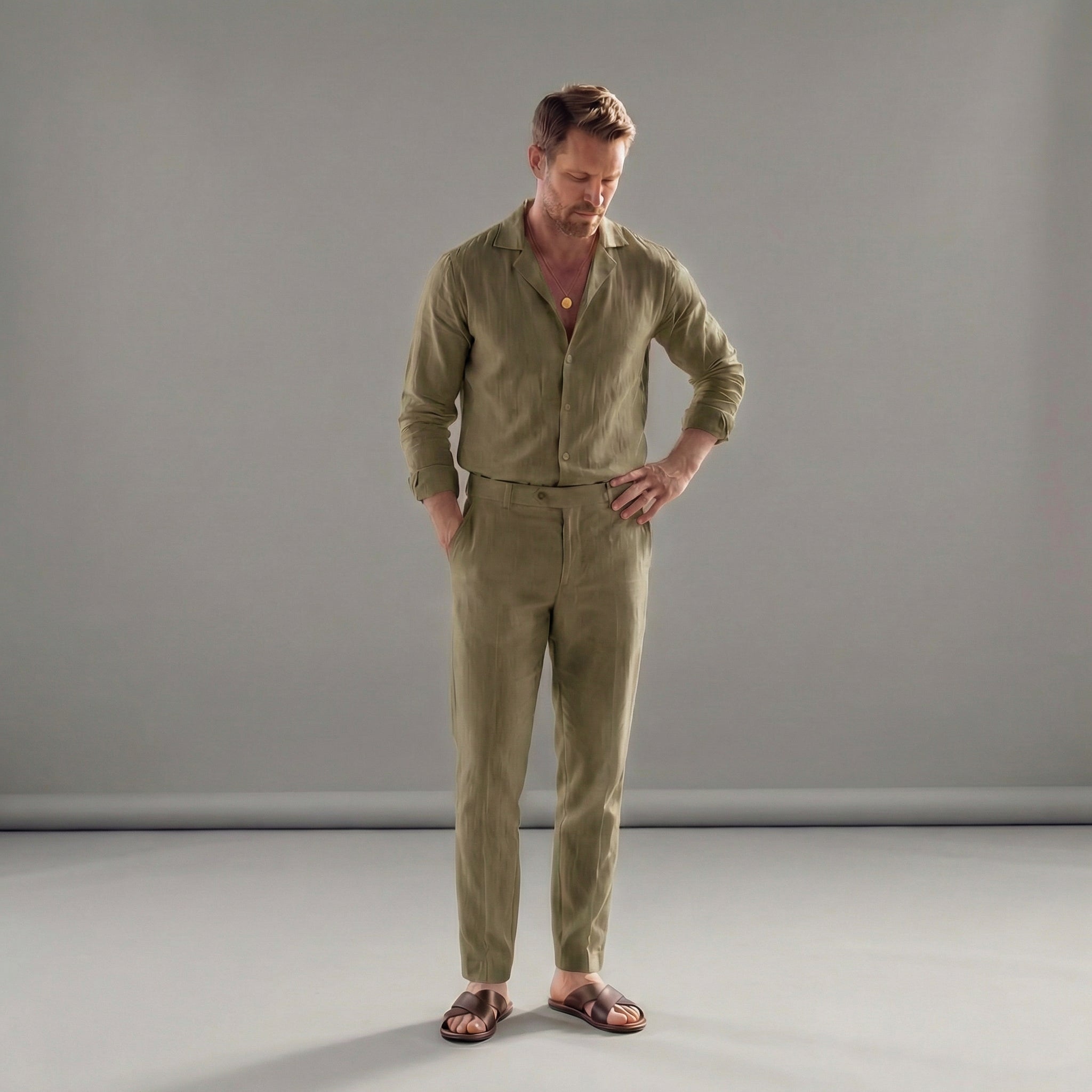 Herren Leinen Outfit Set