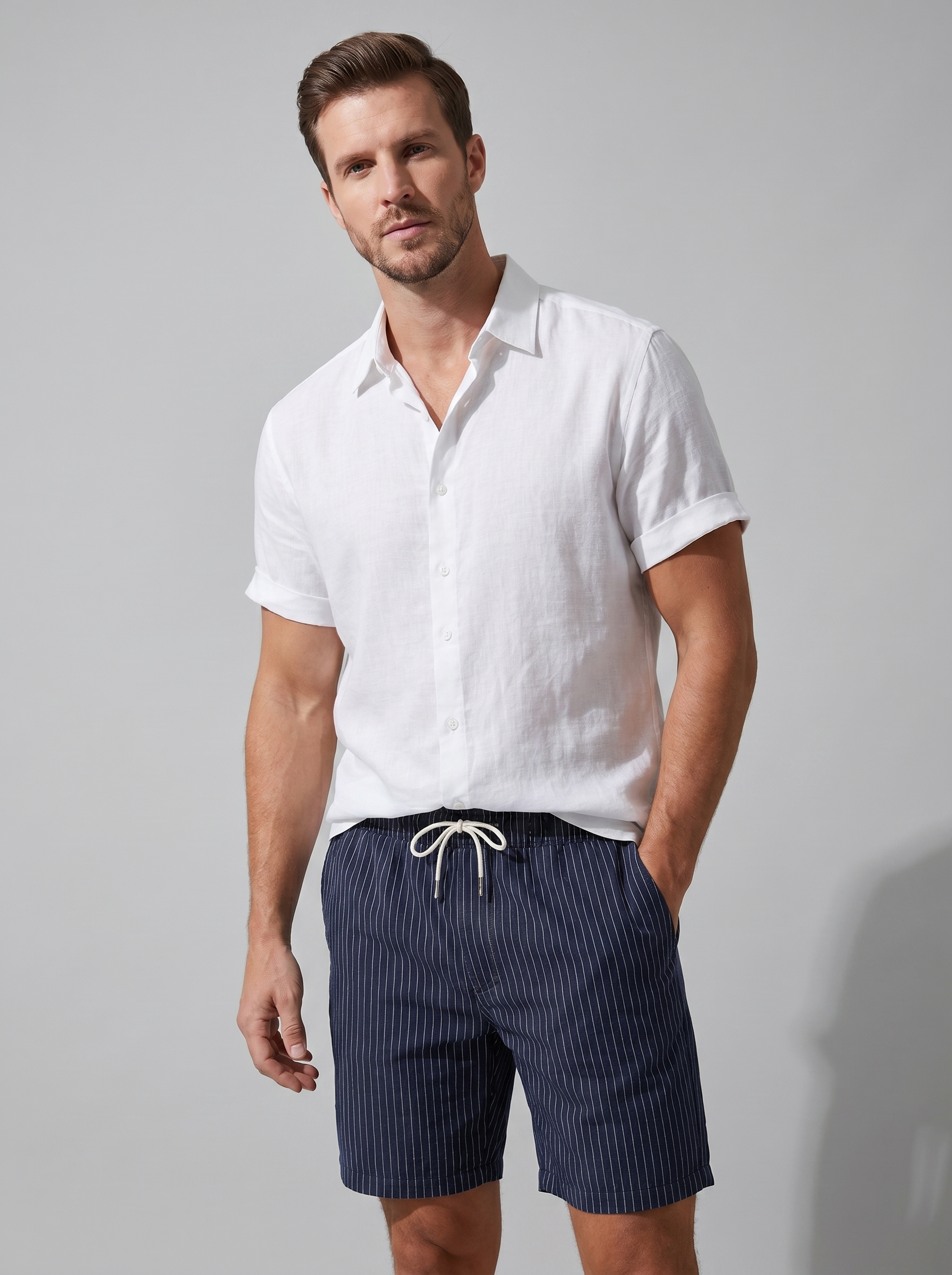 Herren Leinenhemd und Shorts Set