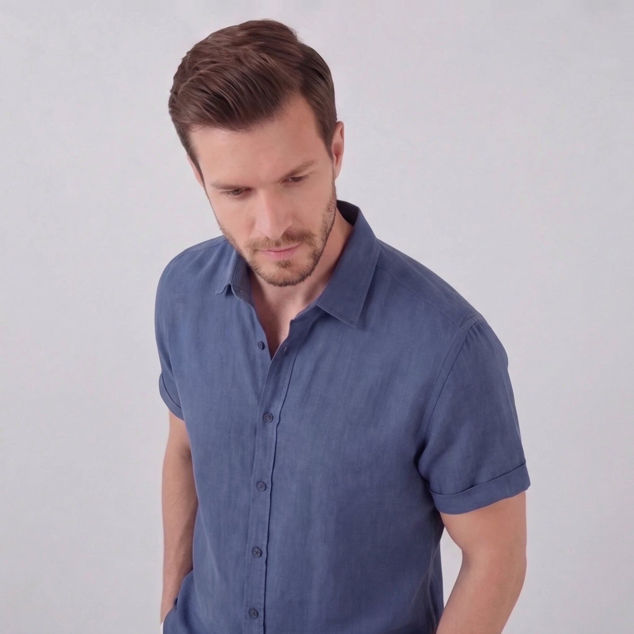 Herren Leinen Kurzarmhemd
