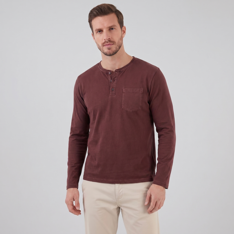 Herren Vintage Langarm Henleyhemd