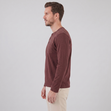 Herren Vintage Langarm Henleyhemd