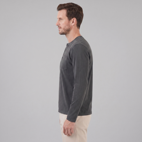 Herren Vintage Langarm Henleyhemd