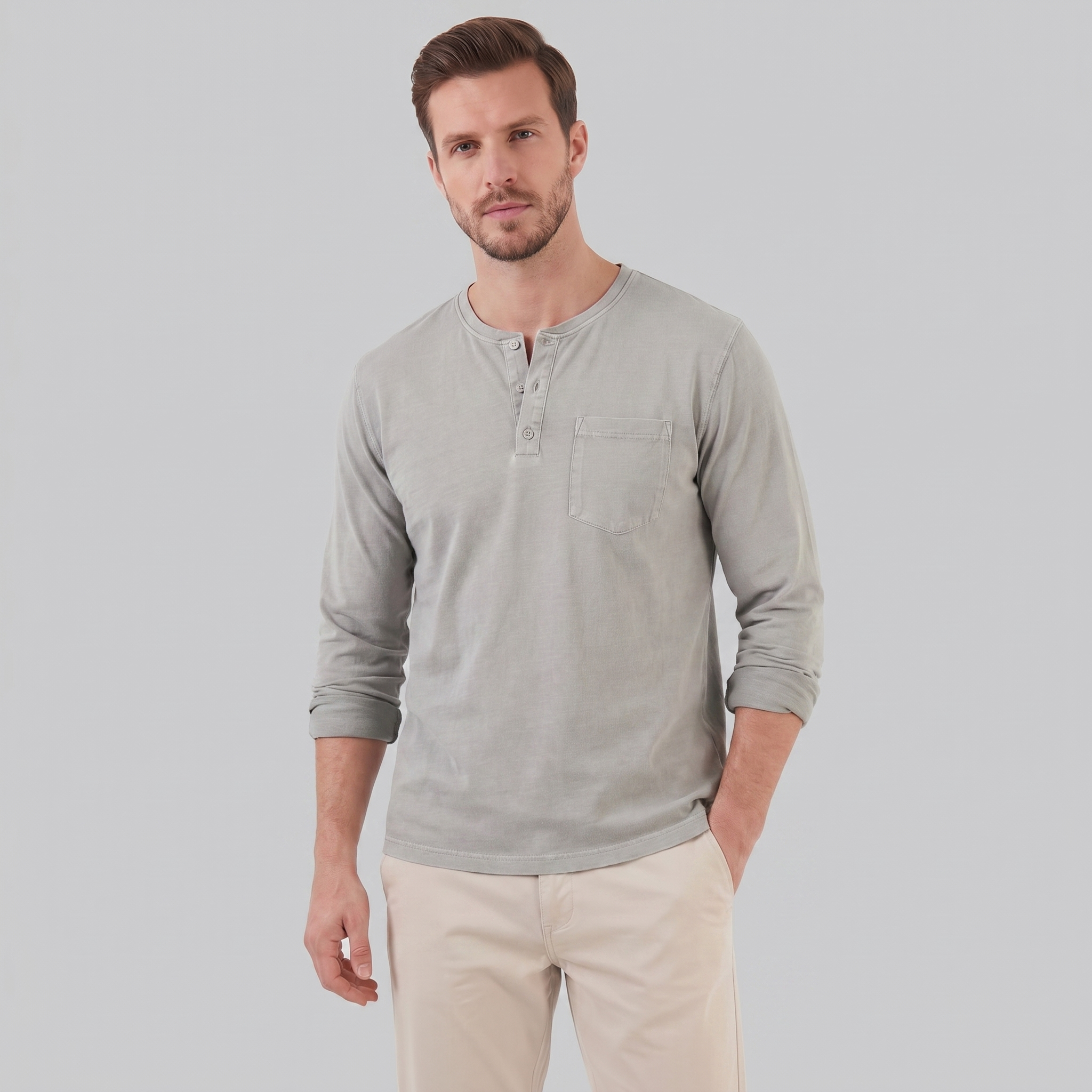 Herren Vintage Langarm Henleyhemd