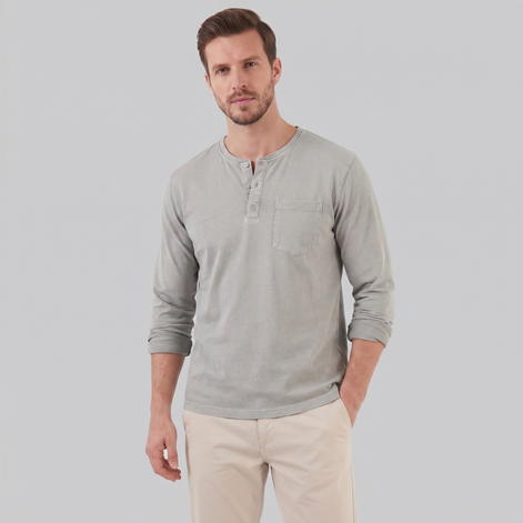 Herren Vintage Langarm Henleyhemd